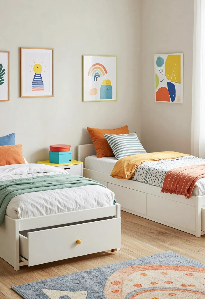 16 Bedroom With Two Beds Ideas: Shared Practical Comfort - 8. Twin Bed with Storage Drawers 1