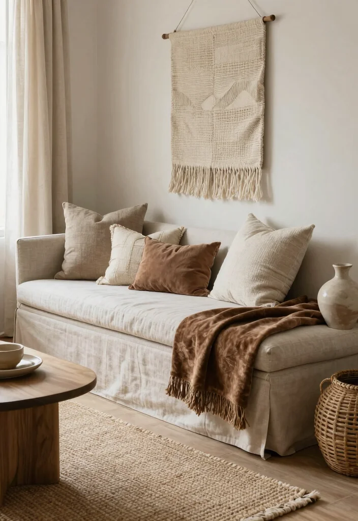 16 Bench Sofa Living Room Ideas: Modern Multi-Use Seating - 10. Layered Textures: Mixing Materials for Depth 1