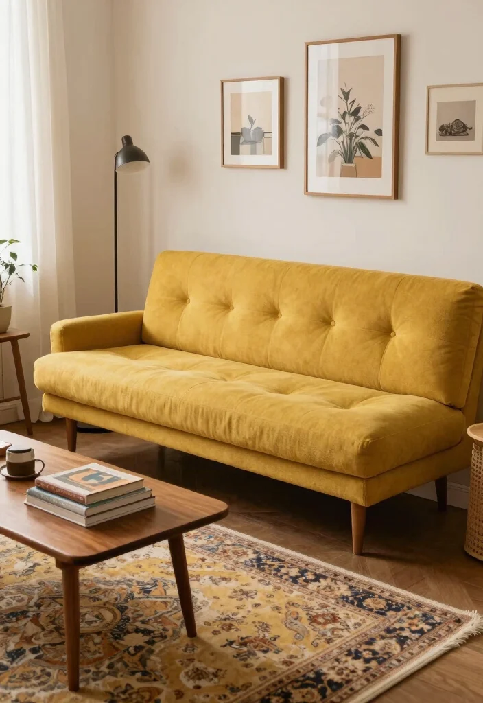 16 Bench Sofa Living Room Ideas: Modern Multi-Use Seating - 4. Vintage Vibes: Retro-Inspired Bench Sofas 1