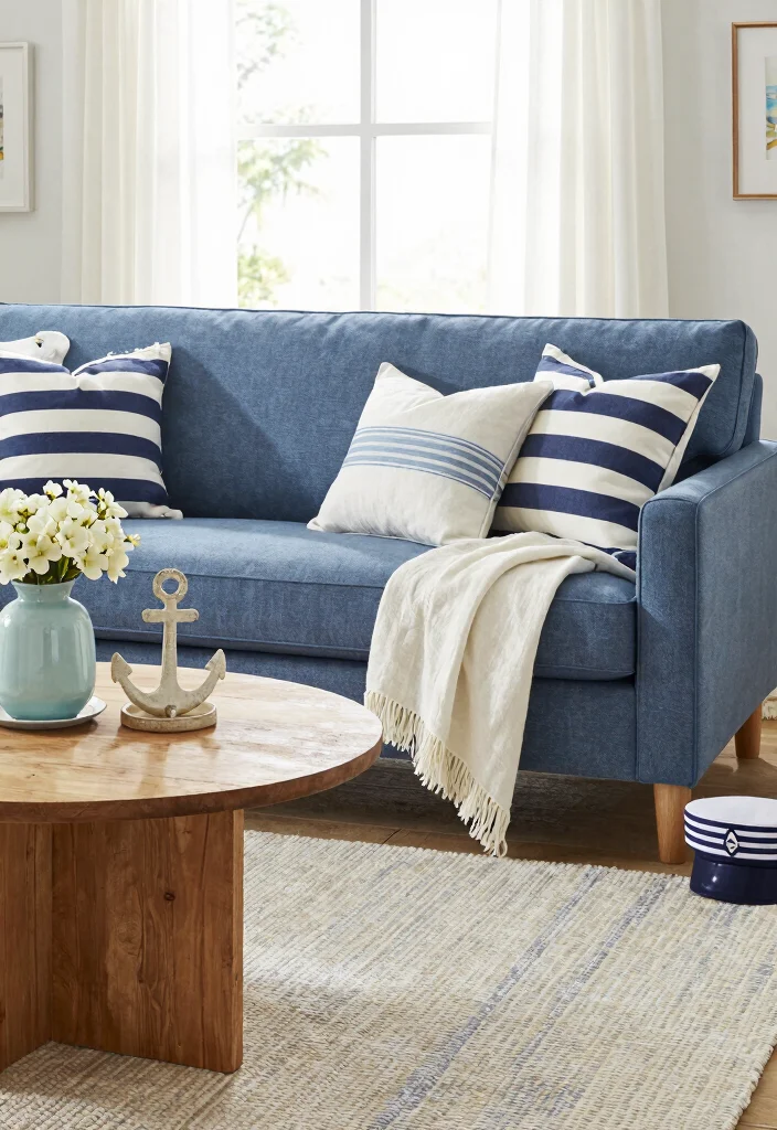 16 Blue Couch Living Room Decor Ideas Fresh Coordinated Style - 1. Coastal Retreat with Nautical Stripes 1