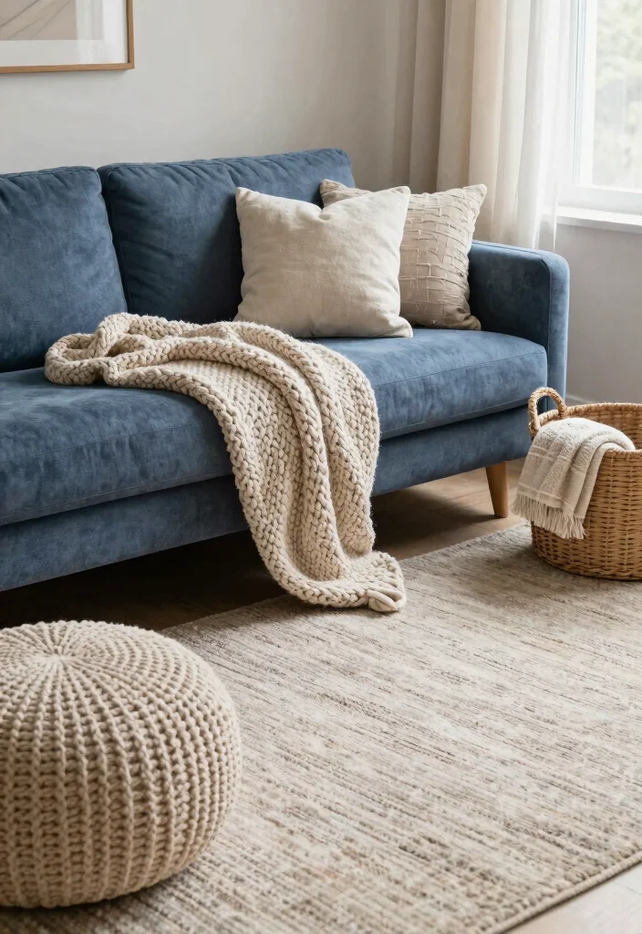 16 Blue Couch Living Room Decor Ideas Fresh Coordinated Style - 12. Incorporate Textured Elements 1