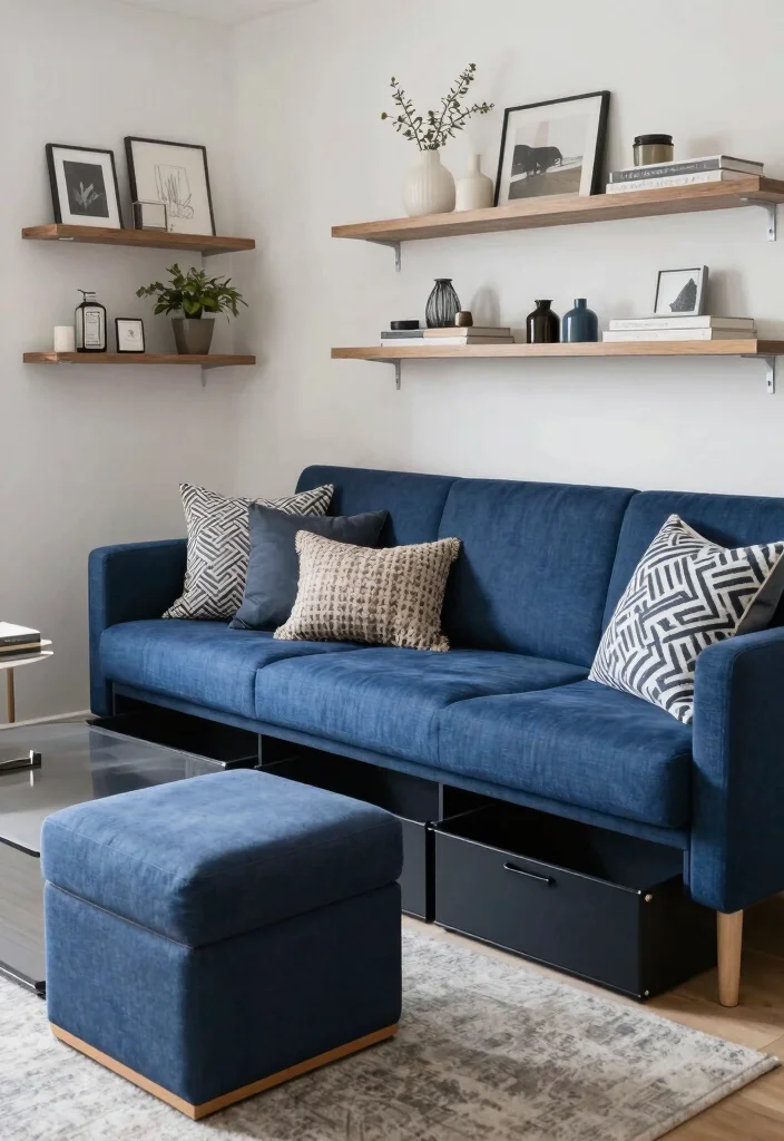 16 Blue Couch Living Room Decor Ideas Fresh Coordinated Style - 14. Stylish Storage Solutions 1