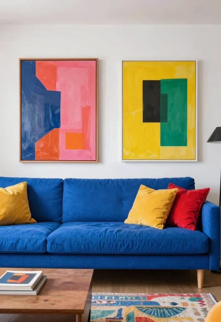 16 Blue Couch Living Room Decor Ideas Fresh Coordinated Style - 15. Fun with Color Blocking 1