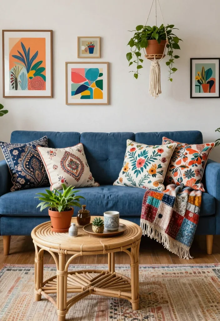 16 Blue Couch Living Room Decor Ideas Fresh Coordinated Style - 2. Mix Patterns for a Bohemian Touch 1