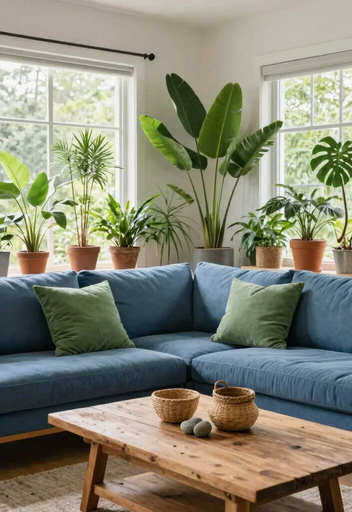 16 Blue Couch Living Room Decor Ideas Fresh Coordinated Style - 6. Embrace Nature with Greenery 1