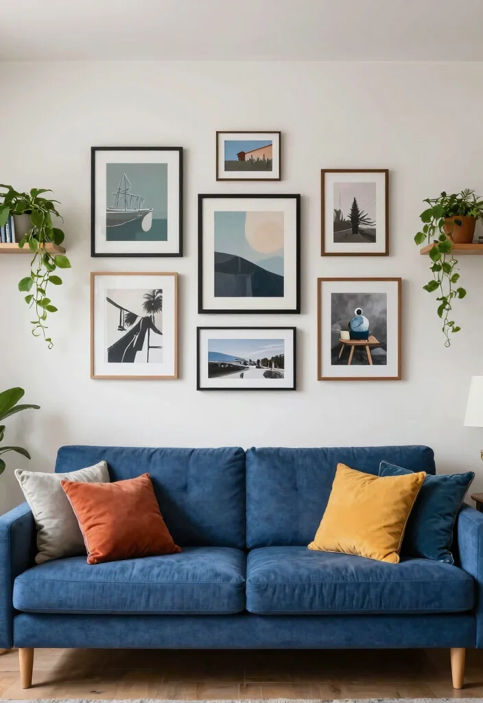 16 Blue Couch Living Room Decor Ideas Fresh Coordinated Style - 9. Artful Display with Gallery Walls 1