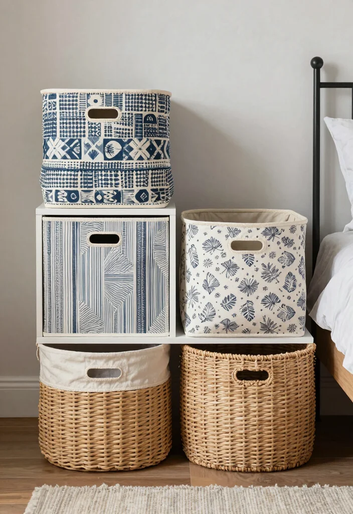 16 Cozy Shared Bedroom Ideas for Two People - 13. Use Decorative Storage Bins 1