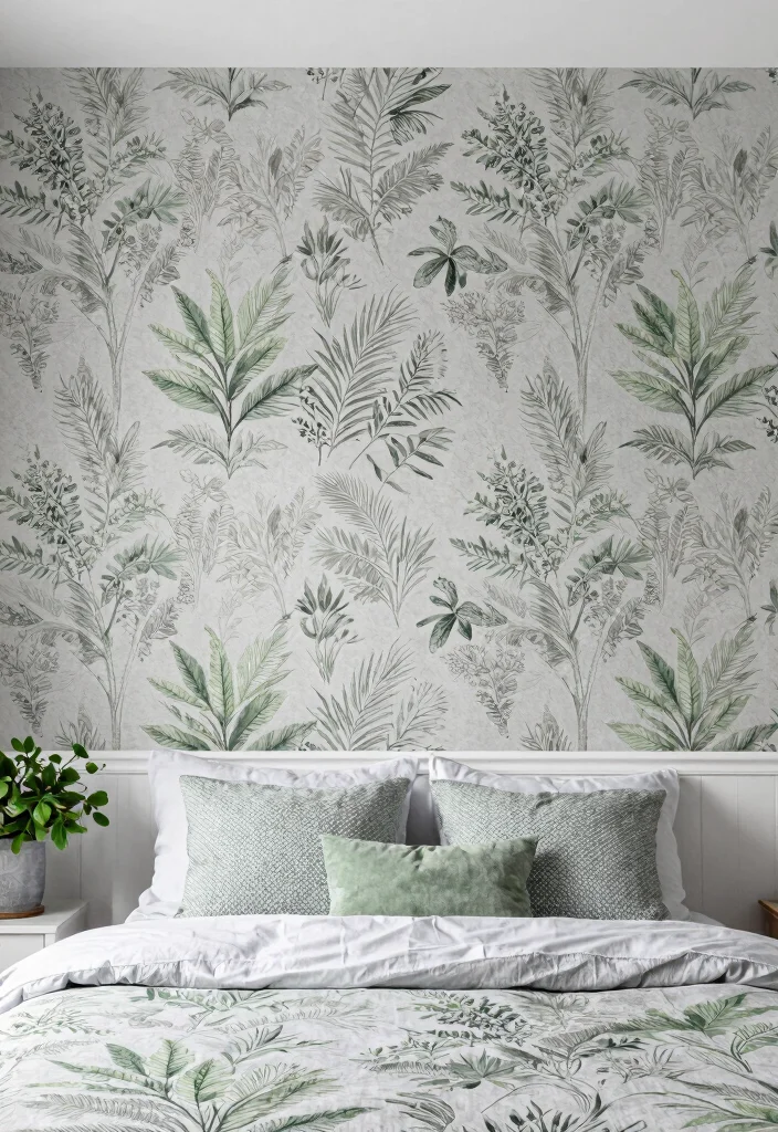 16 Green and Gray Bedroom Ideas: Calm Modern Harmony - 12. Gray and Green Wallpaper 1