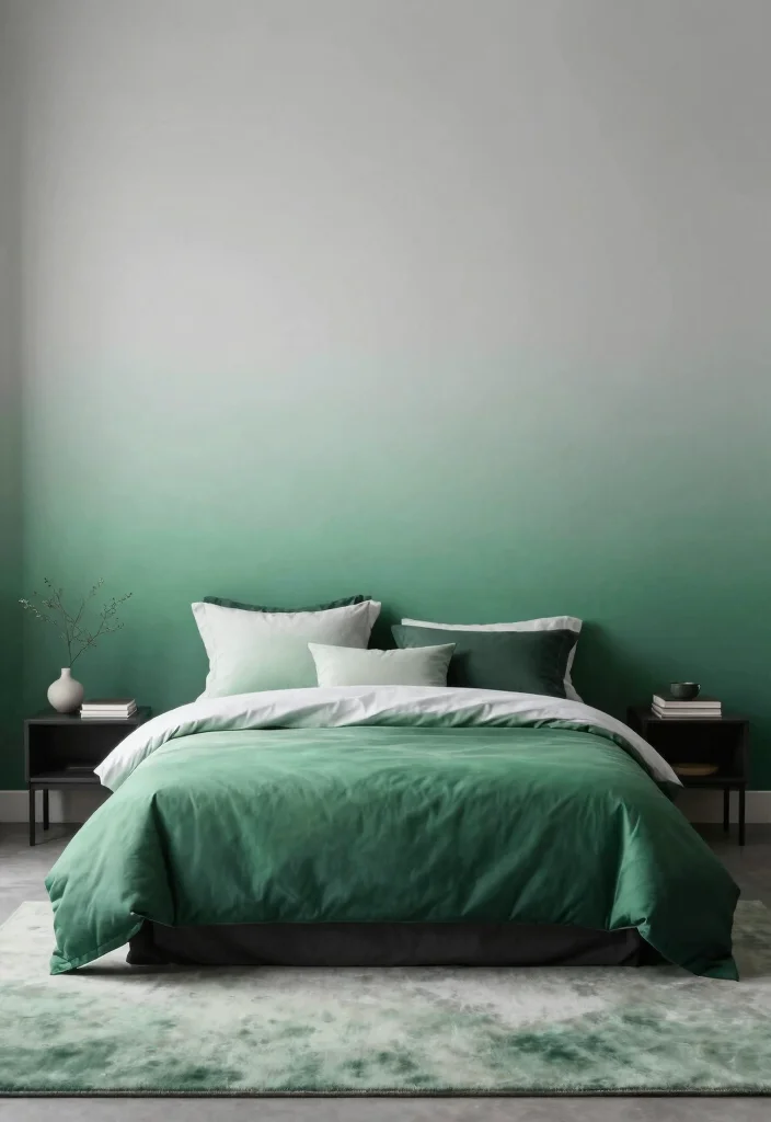16 Green and Gray Bedroom Ideas: Calm Modern Harmony - 4. Calming Color Gradients 1