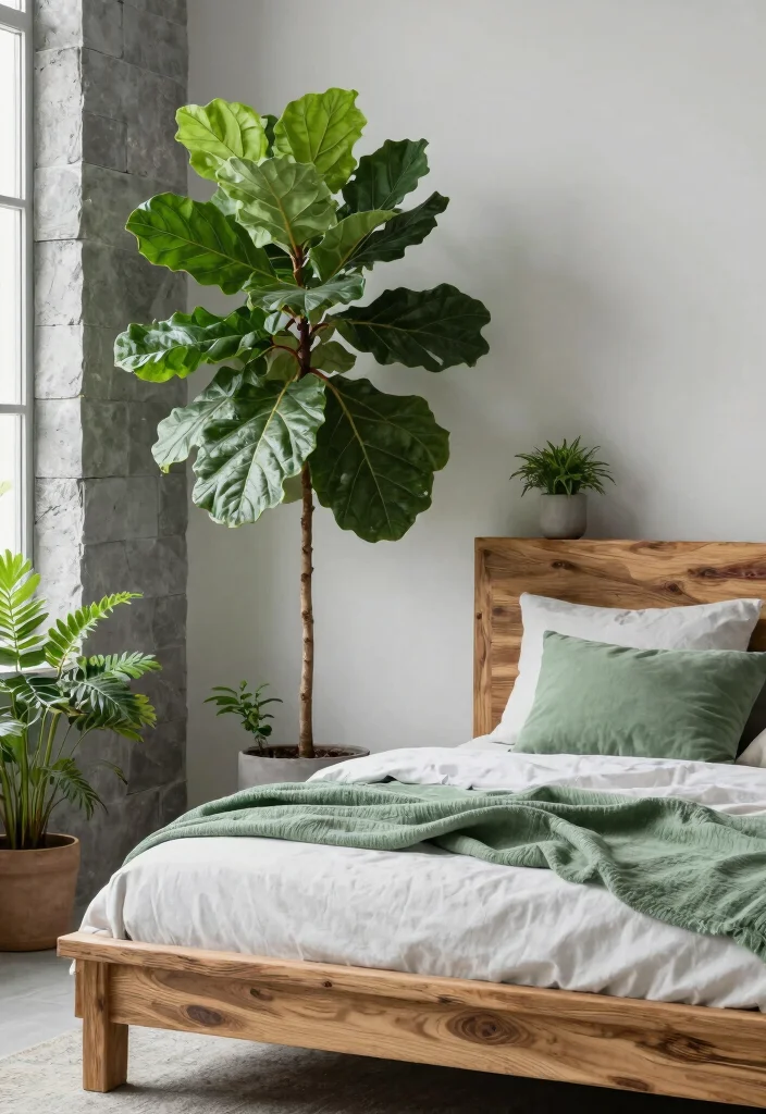 16 Green and Gray Bedroom Ideas: Calm Modern Harmony - 5. Biophilic Design Elements 1