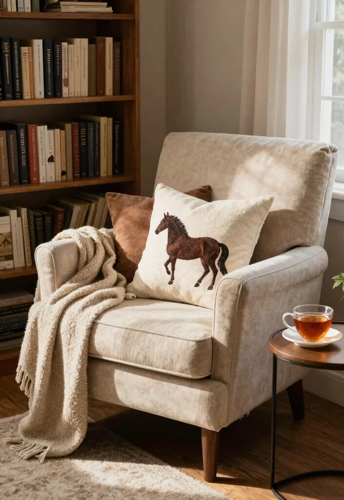 16 Horse Decor Living Room Equestrian Style Ideas Elegant Rustic - 16. Cozy Reading Nook with Equestrian Charm 1