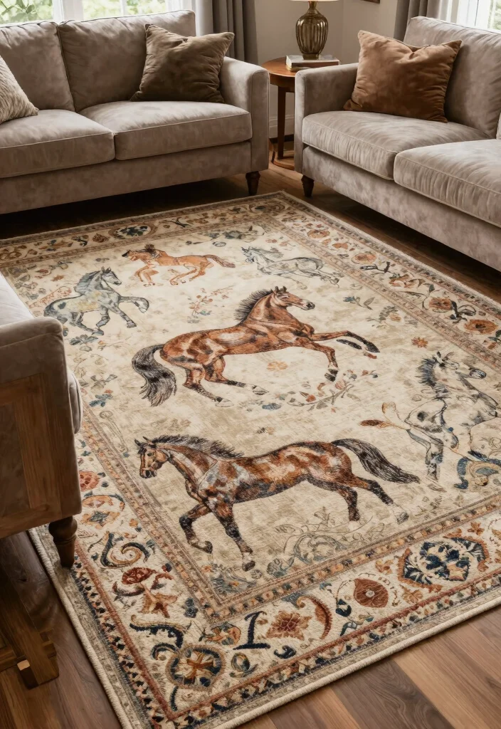 16 Horse Decor Living Room Equestrian Style Ideas Elegant Rustic - 7. Equestrian-Inspired Rugs 1