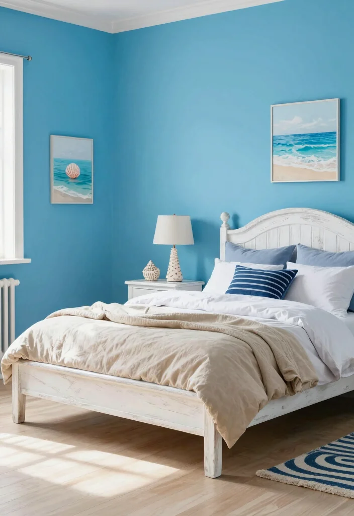 16 Light Blue Bedroom Walls Ideas for an Airy, Relaxed Look - 2. Beachy Vibes with Ocean Blue 1
