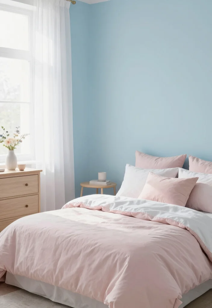 16 Light Blue Bedroom Walls Ideas for an Airy, Relaxed Look - 3. Delicate Powder Blue Palette 1