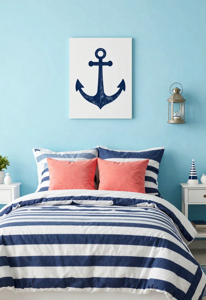16 Light Blue Bedroom Walls Ideas for an Airy, Relaxed Look - 8. Nautical Accents and Light Blue Walls 1