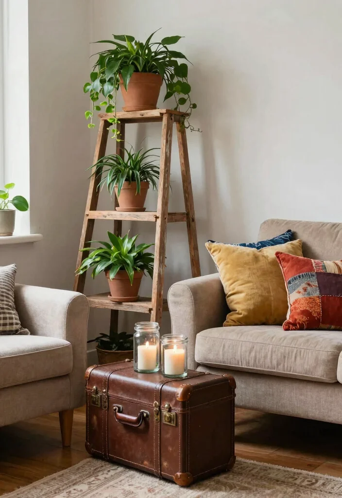 16 Living Room Decor Green Ideas for a Fresh Natural Feel - 4. Upcycled Decor Accents 1