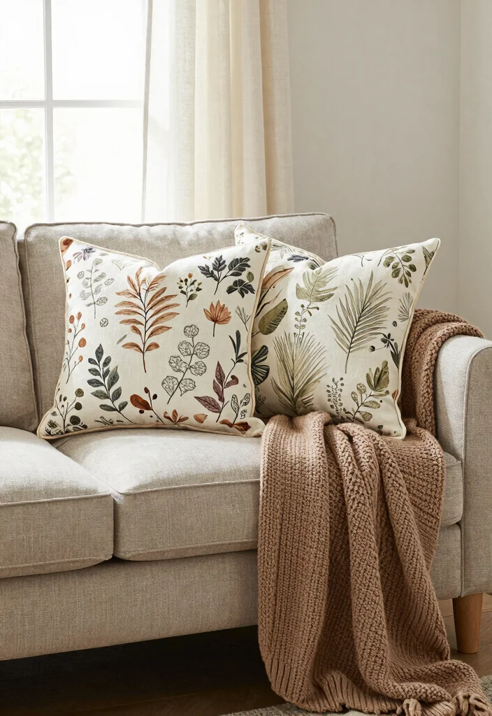 16 Living Room Decor Green Ideas for a Fresh Natural Feel - 7. Nature-Inspired Textiles 1