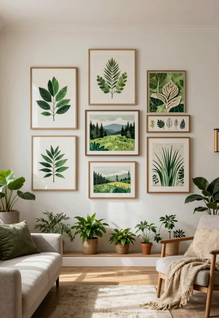 16 Living Room Decor Green Ideas for a Fresh Natural Feel - 9. Green Wall Art 1