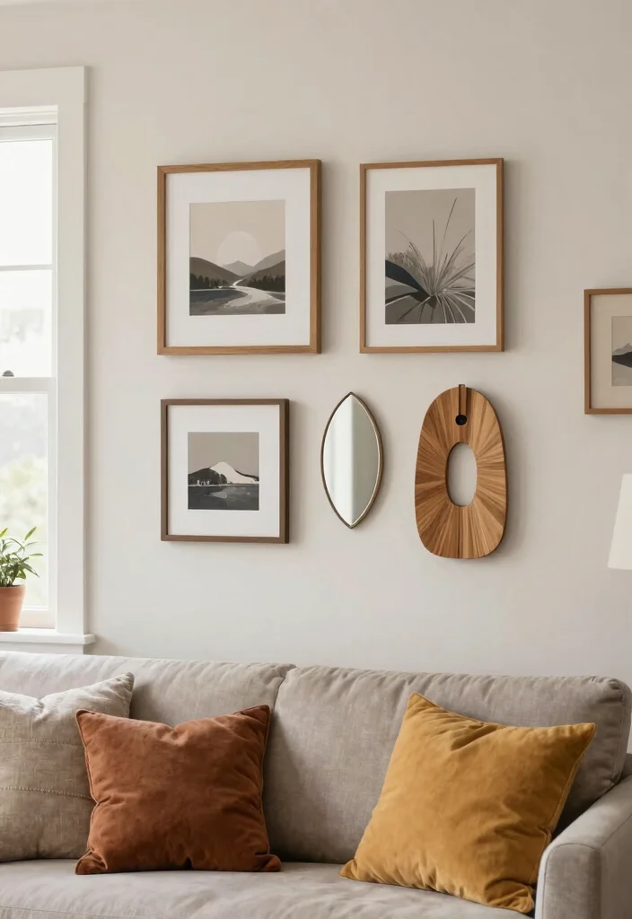 16 Living Room Empty Wall Ideas: Creative Decor Solutions - 12. Eclectic Wall Mix 1