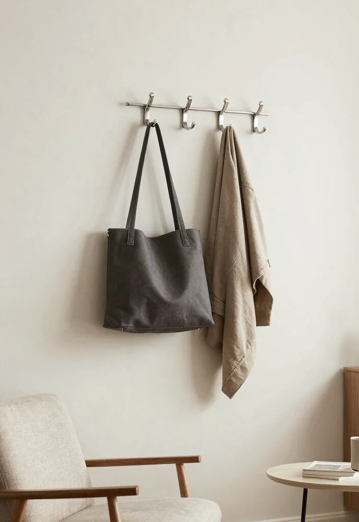 16 Living Room Empty Wall Ideas: Creative Decor Solutions - 14. Functional Hooks and Racks 1