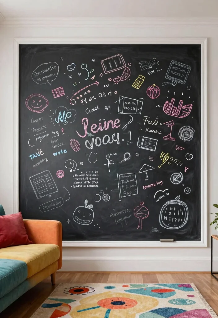 16 Living Room Empty Wall Ideas: Creative Decor Solutions - 15. Interactive Chalkboard Wall 1