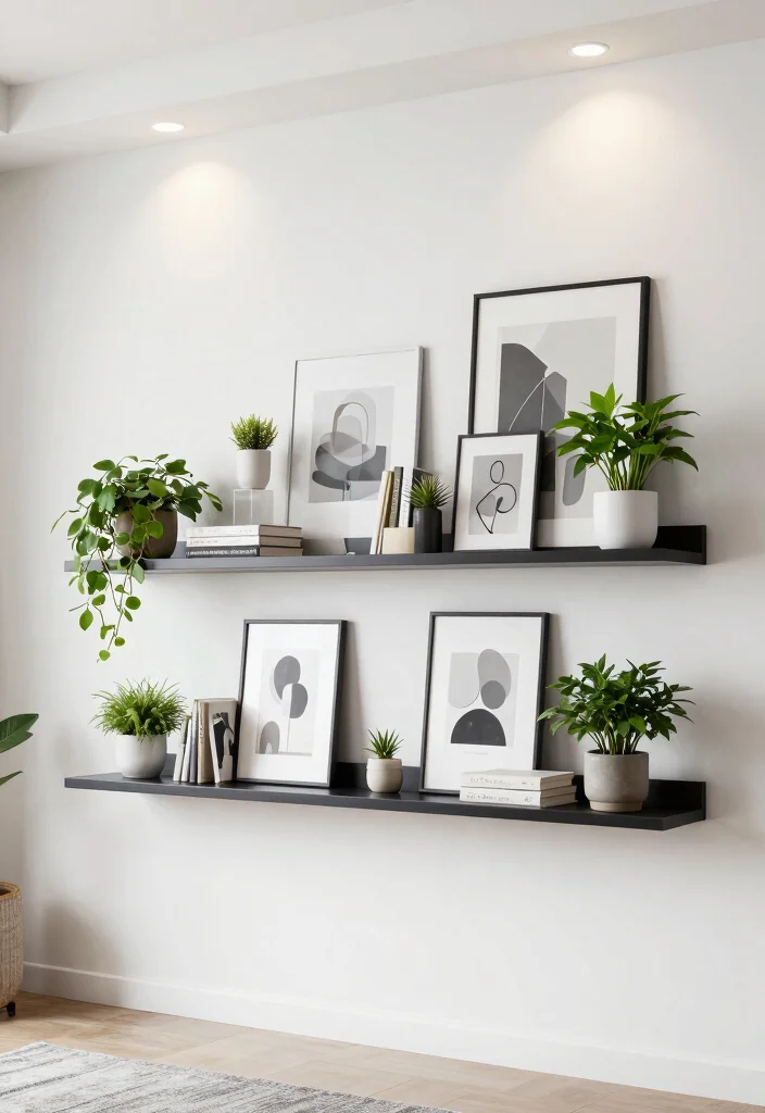 16 Living Room Empty Wall Ideas: Creative Decor Solutions - 3. Floating Shelves 1