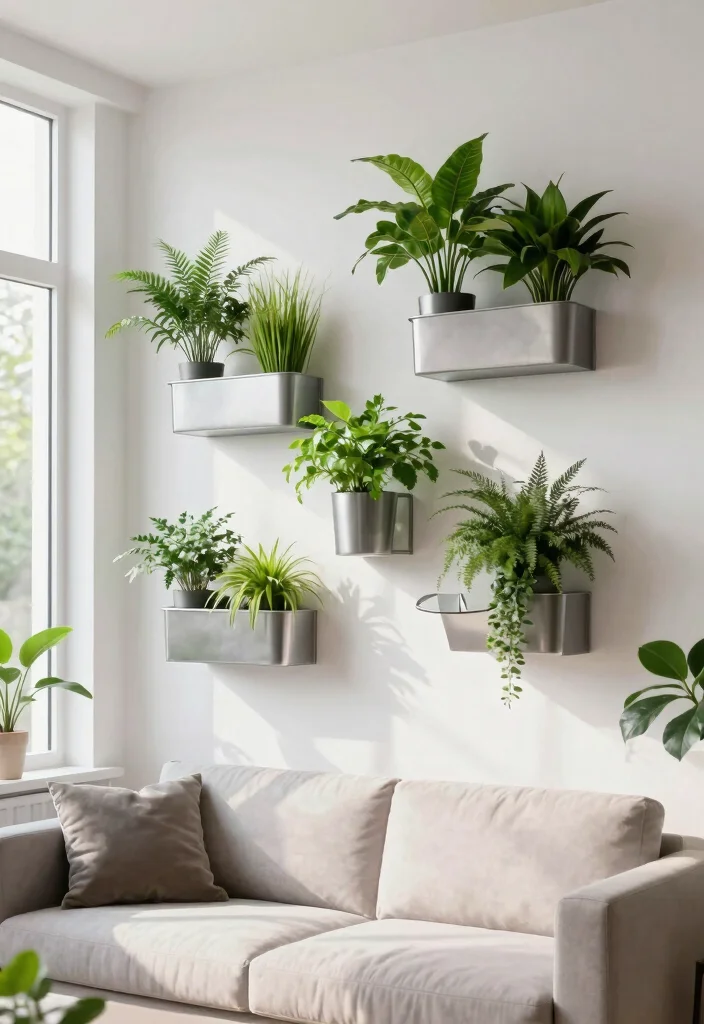 16 Living Room Empty Wall Ideas: Creative Decor Solutions - 6. Wall-mounted Planters 1