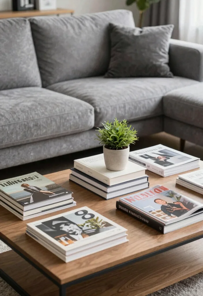 16 Living Room Grey Sofa Ideas for Easy Neutral Styling - 10. Incorporate Books and Magazines 1