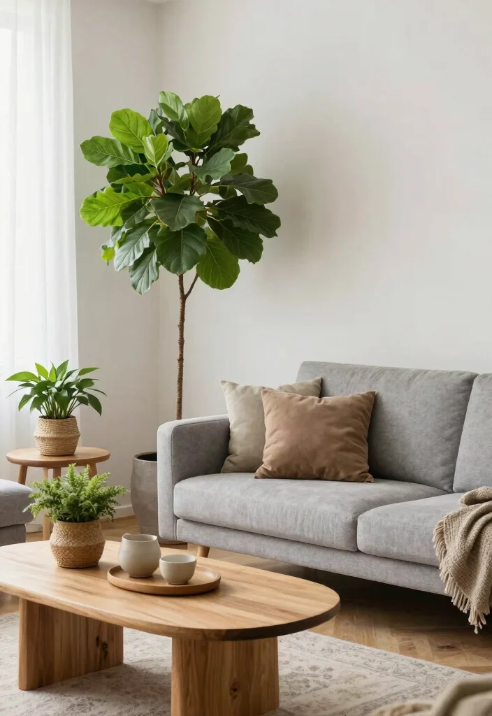 16 Living Room Grey Sofa Ideas for Easy Neutral Styling - 4. Nature-Inspired Decor 1
