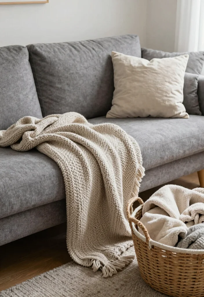 16 Living Room Grey Sofa Ideas for Easy Neutral Styling - 6. Cozy Throws and Blankets 1