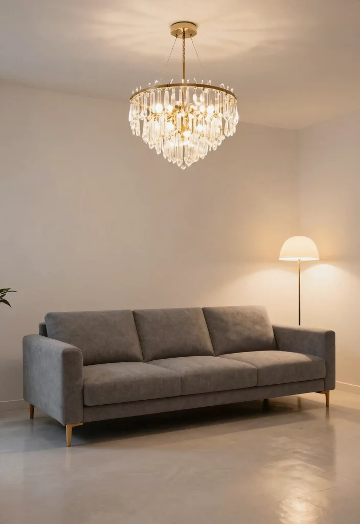 16 Living Room Grey Sofa Ideas for Easy Neutral Styling - 7. Statement Lighting 1