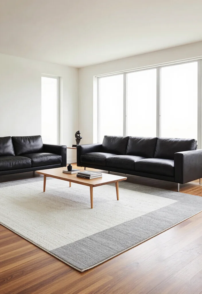 16 Living Room Rugs on Hardwood Ideas for a Layered Cozy Look - 2. Modern Minimalist 1