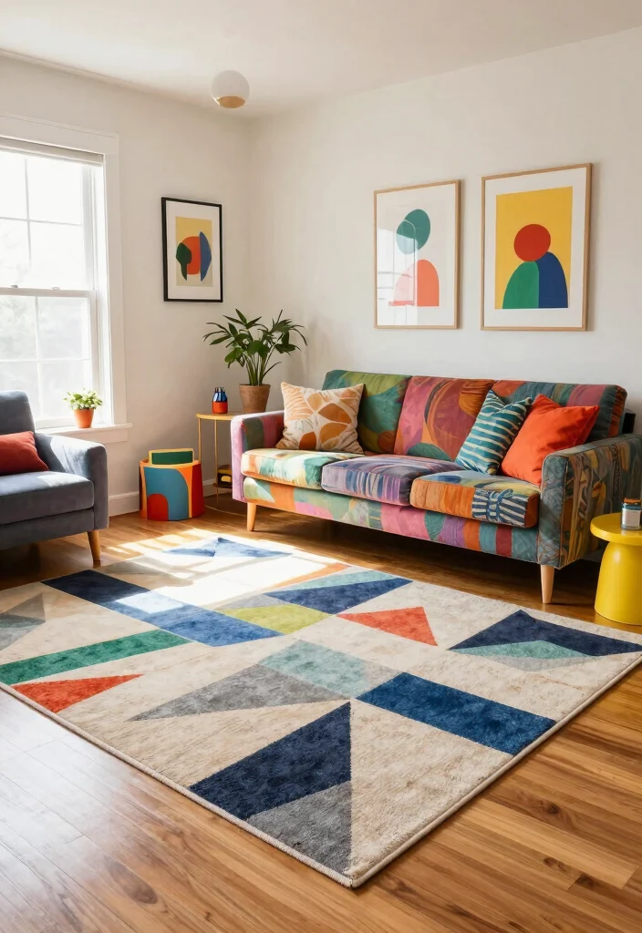 16 Living Room Rugs on Hardwood Ideas for a Layered Cozy Look - 6. Playful Patterns 1
