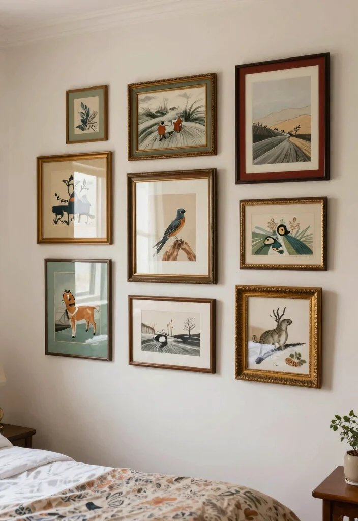 16 Mirror in Bedroom Ideas Bright Space Enhancing Style - 16. Vintage Mirror Frames with Artwork 1