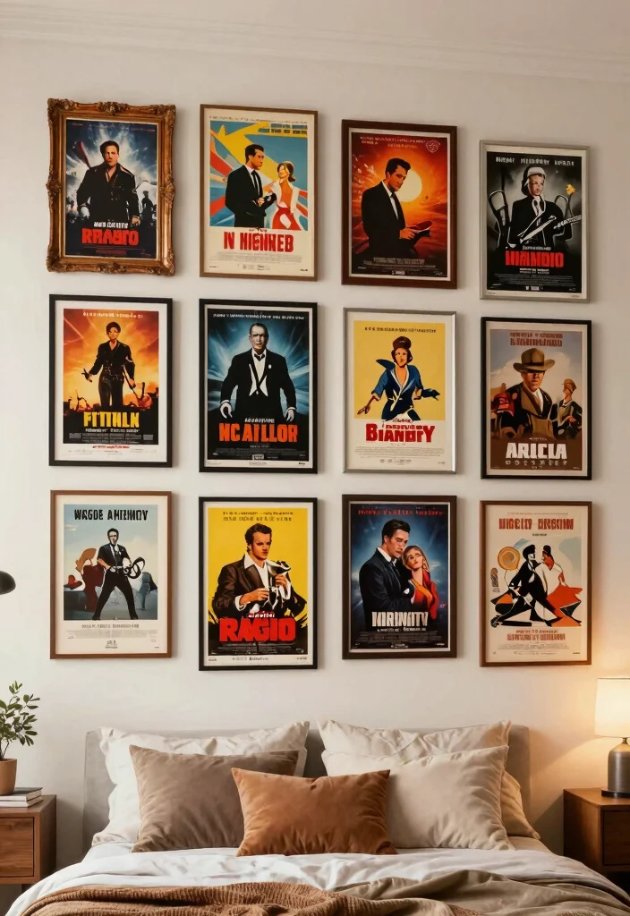 16 Movie Poster Wall Bedroom Ideas Cool Cinematic Decor - 1. Gallery Wall of Favorites 1