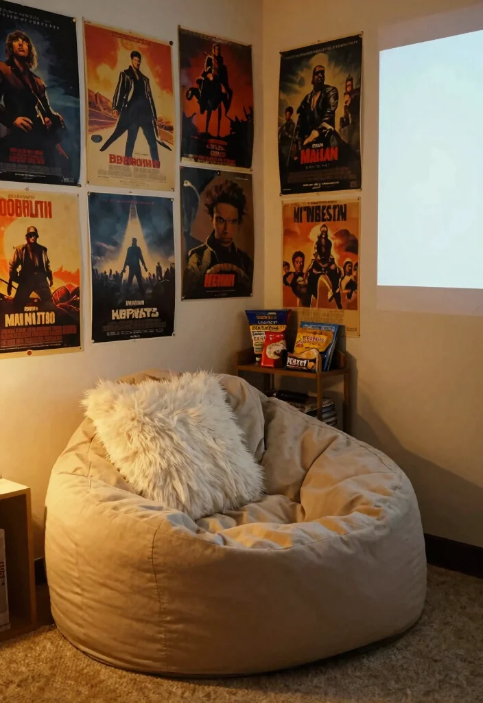 16 Movie Poster Wall Bedroom Ideas Cool Cinematic Decor - 12. Movie Night Corner 1
