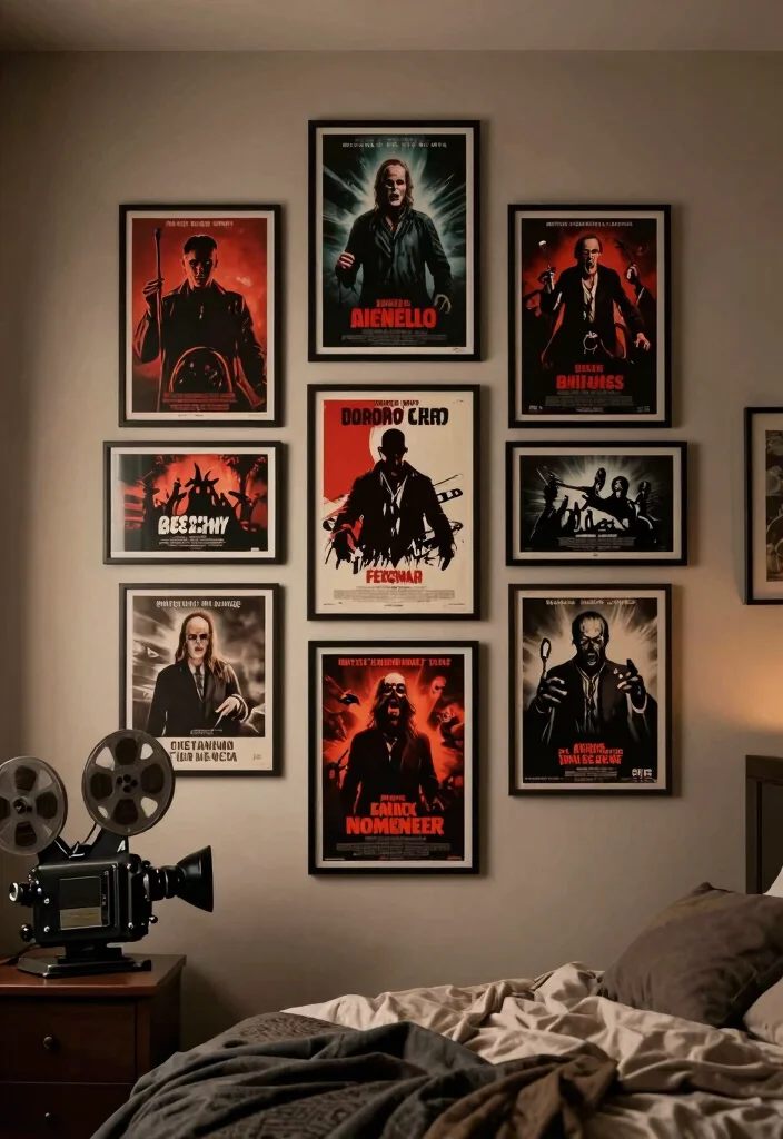 16 Movie Poster Wall Bedroom Ideas Cool Cinematic Decor - 4. Thematic Arrangements 1