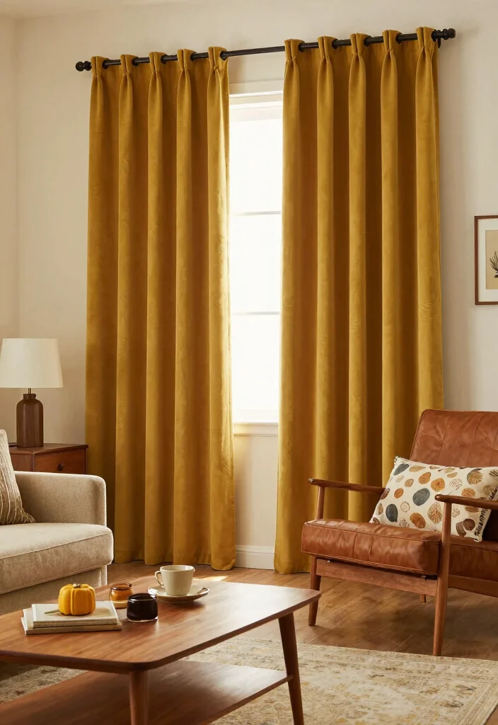 16 Mustard Curtains Living Room Ideas: Warm Trendy Pop - 9. Vintage Charm with Mustard Curtains 1