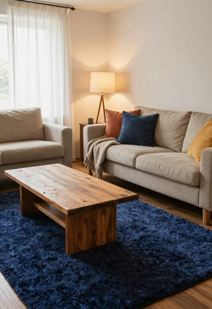 16 Navy Blue Rug Living Room Ideas: Rich Grounding Tone - 2. Cozy Textures for Ultimate Comfort 1