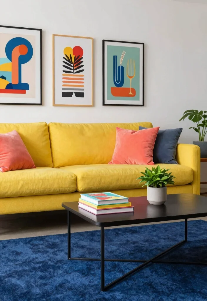 16 Navy Blue Rug Living Room Ideas: Rich Grounding Tone - 5. Playful Pops of Color 1