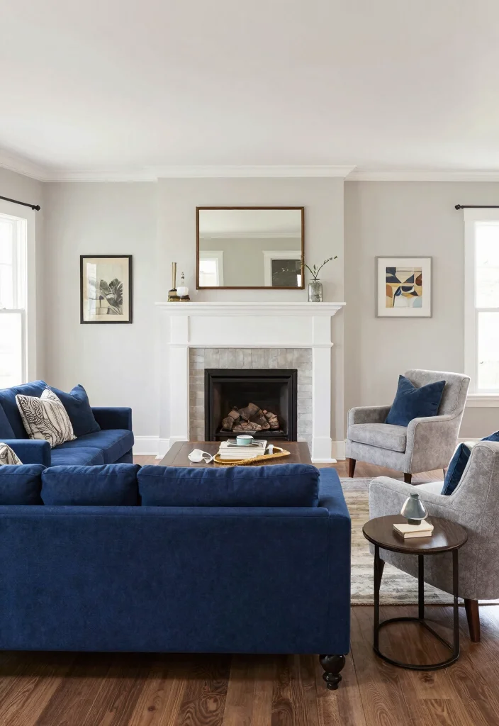 16 Navy Blue Sofa Living Room Ideas Bold Classic Style - 10. Functional Furniture Arrangement 1