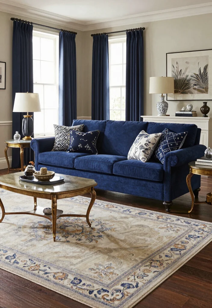 16 Navy Blue Sofa Living Room Ideas Bold Classic Style - 16. Timeless Elegance 1