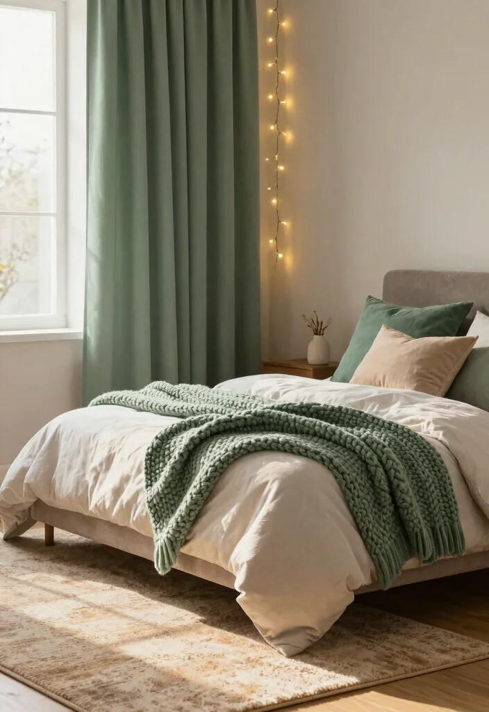 16 Sage Green Curtains Bedroom Ideas: Calm Elegant Touch - 1. Layering Textures for Cozy Comfort 1
