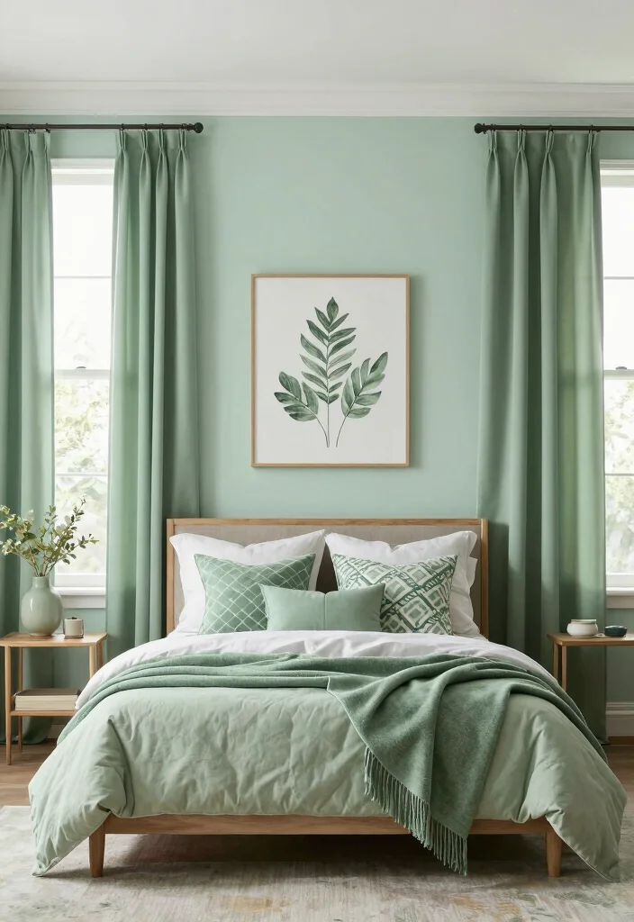 16 Sage Green Curtains Bedroom Ideas: Calm Elegant Touch - 2. Monochromatic Color Scheme 1