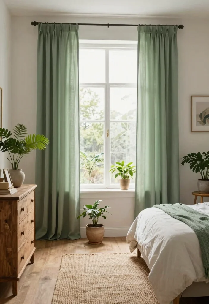 16 Sage Green Curtains Bedroom Ideas: Calm Elegant Touch - 4. Incorporate Natural Elements 1
