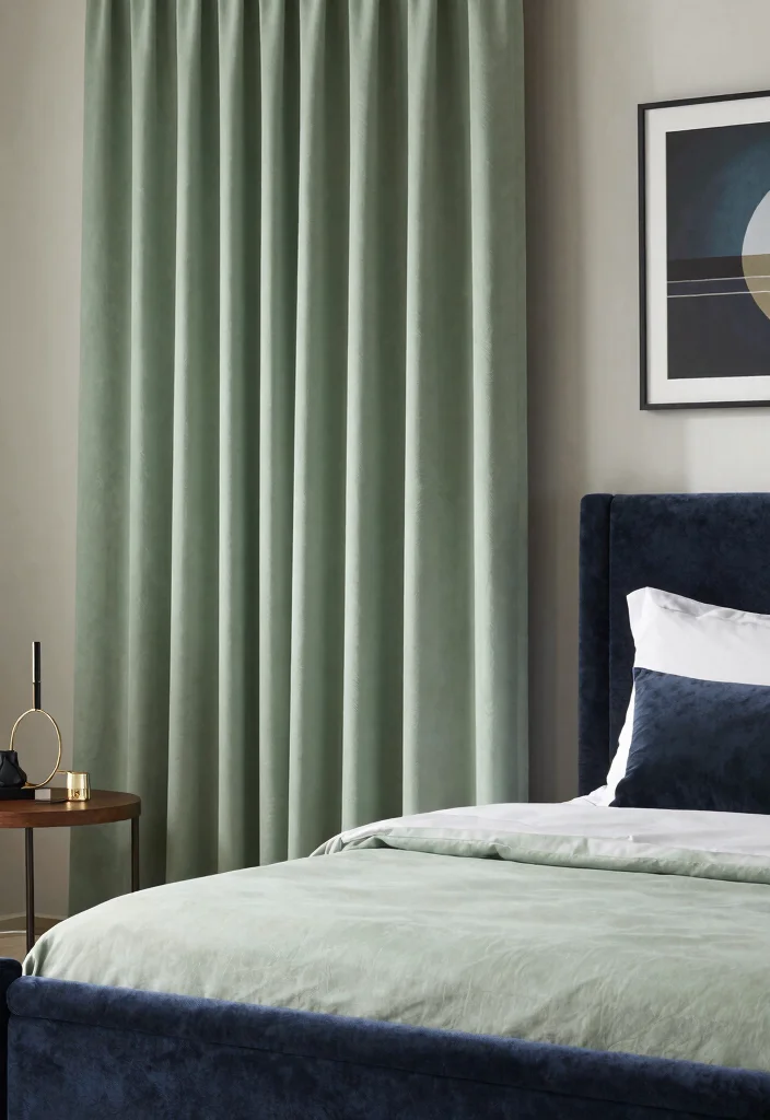 16 Sage Green Curtains Bedroom Ideas: Calm Elegant Touch - 5. Darker Accents for Contrast 1