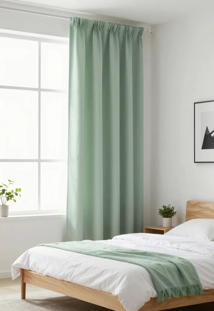 16 Sage Green Curtains Bedroom Ideas: Calm Elegant Touch - 6. Minimalist Elegance 1