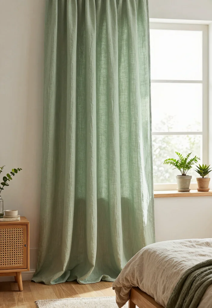 16 Sage Green Curtains Bedroom Ideas: Calm Elegant Touch - 7. Eco-Friendly Fabrics 1