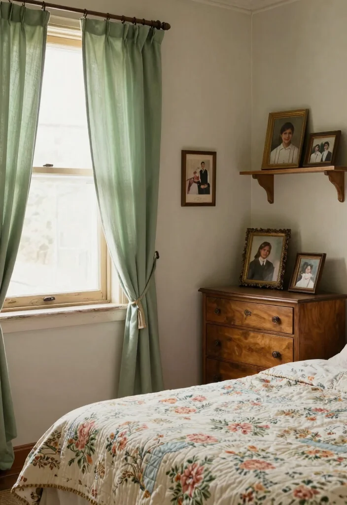 16 Sage Green Curtains Bedroom Ideas: Calm Elegant Touch - 8. Vintage Charm 1