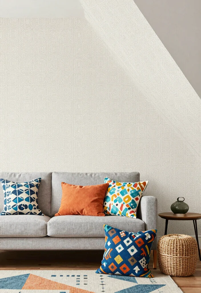 16 Slanted Wall Living Room Ideas: Smart Design Solutions - 11. Play with Patterns 1